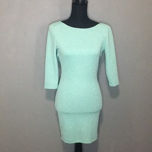 Sparkly mint draped back dress